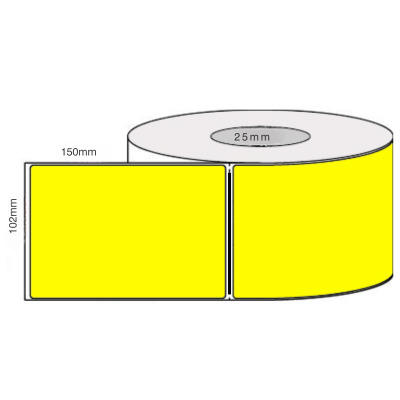 102mm x 150mm Yellow Direct Thermal Permanent Adhesive Roll 25mm core (400/roll)
